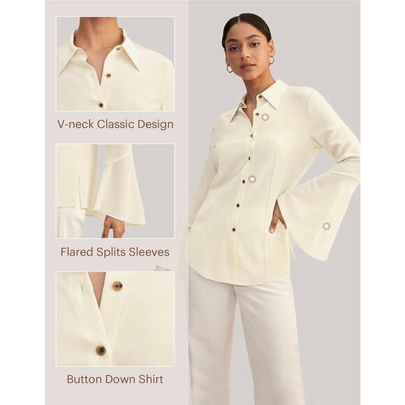 Elegant Cream Button Down Shirt for Women - Picture 9 of 10